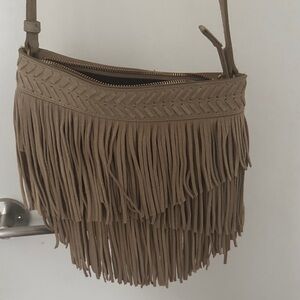 Fringe Tan Crossbody Bag suede